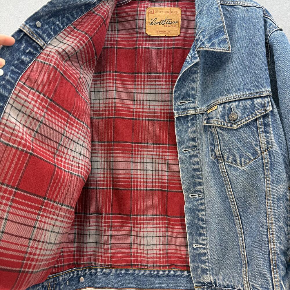 Levi's Signature Denim Jacket Men's L Standard Trucker Flannel Lined Vintage VTG - Picture 6 of 13